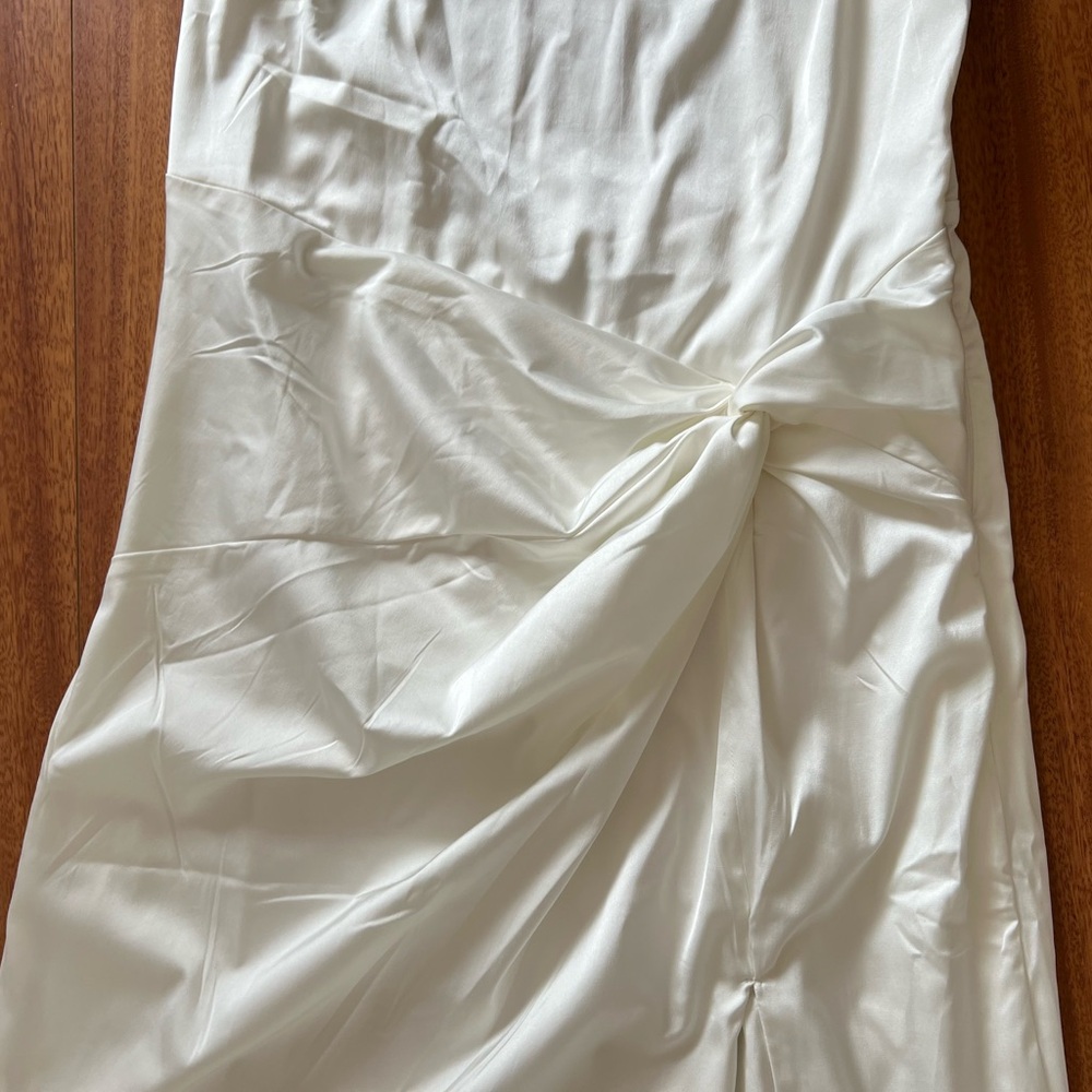 Abercrombie & Fitch Draped Wrap Skirt Maxi Dress Satin Sleeveless Slit White XL - Picture 11 of 16